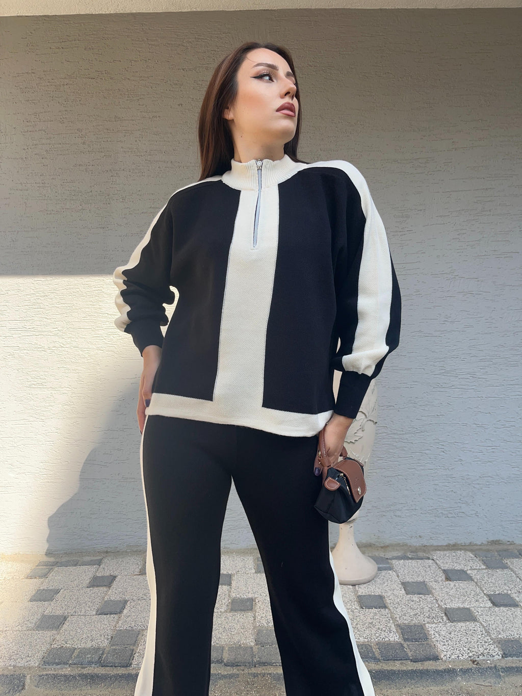 Triko Kumaş Yarıdan Fermuarlı İkili Takım