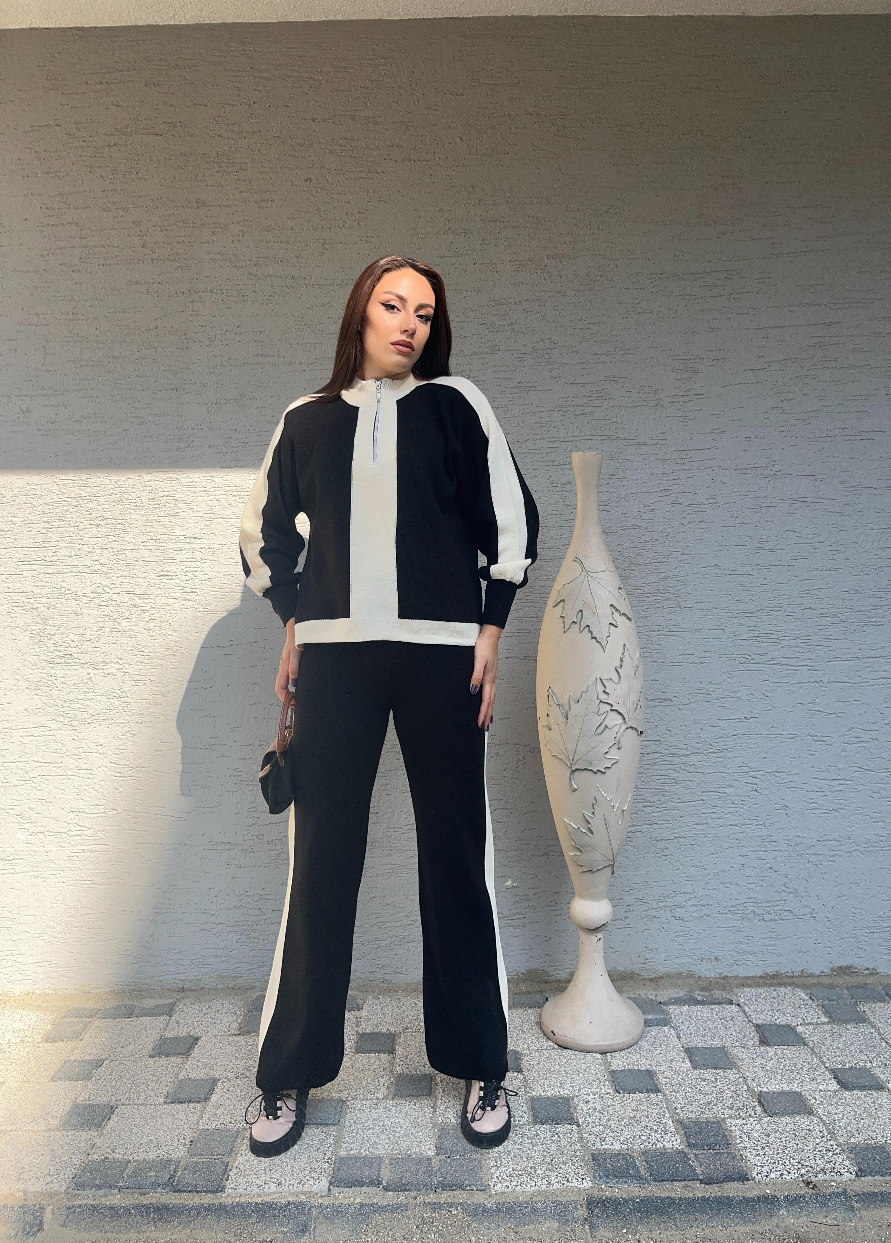 Triko Kumaş Yarıdan Fermuarlı İkili Takım