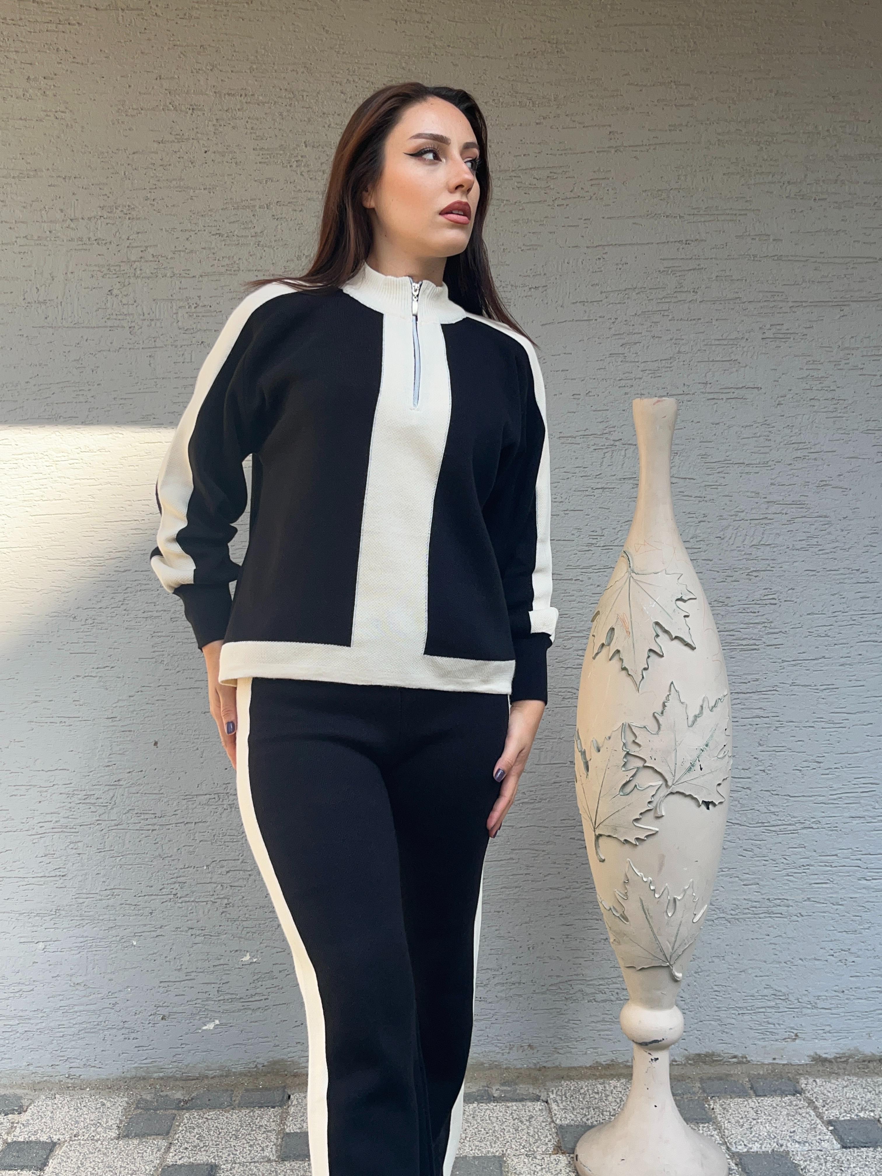 Triko Kumaş Yarıdan Fermuarlı İkili Takım