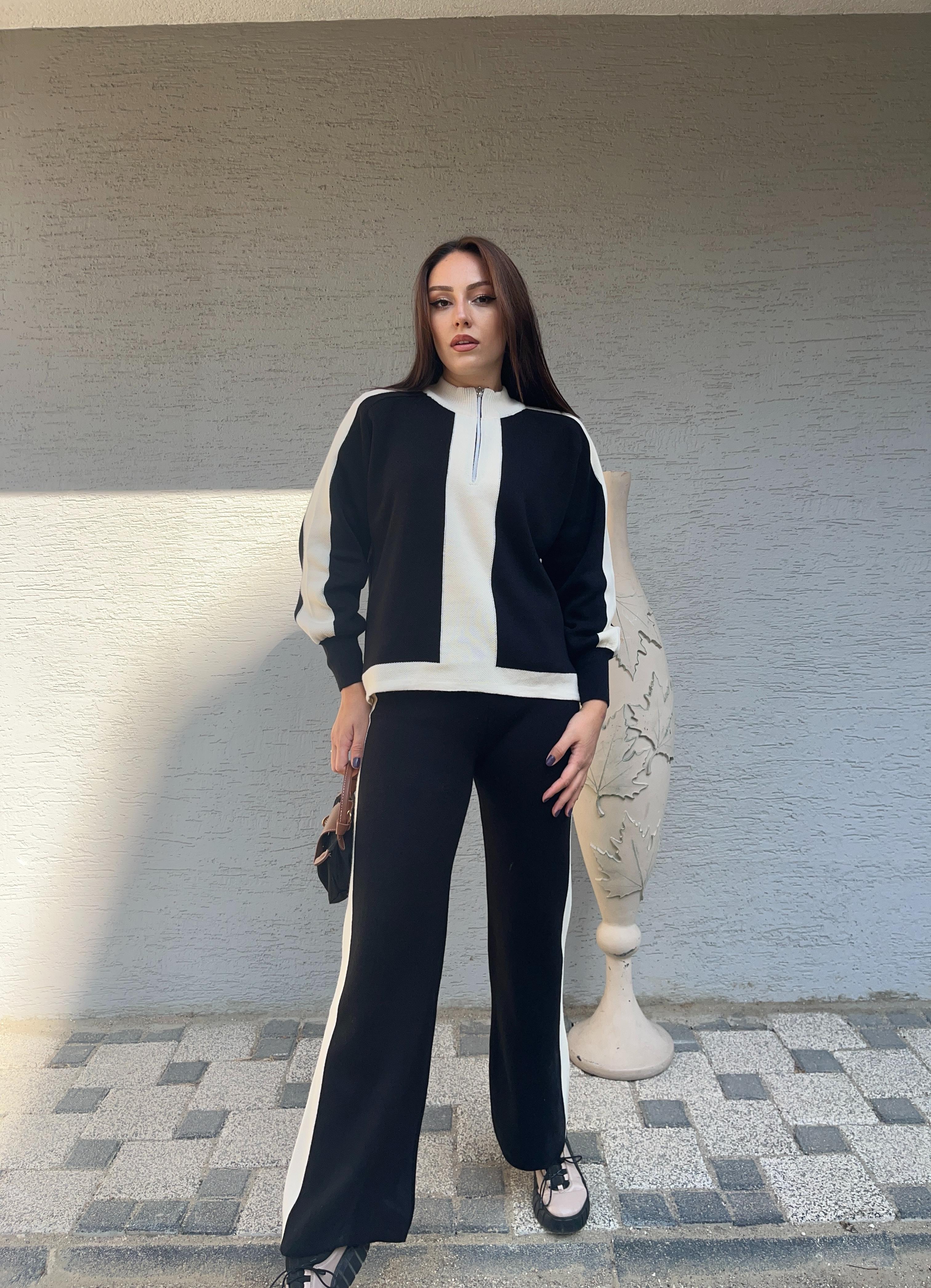 Triko Kumaş Yarıdan Fermuarlı İkili Takım